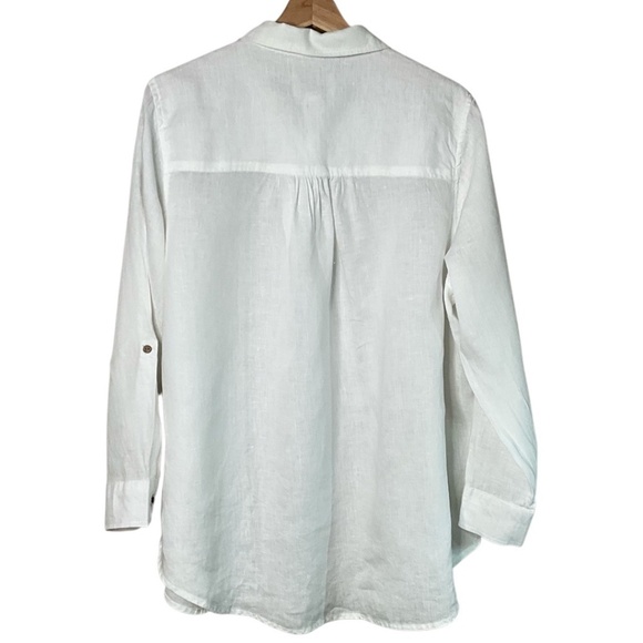CYNTHIA ROWLEY 100% Linen Long Sleeve Blouse 3 Button Close Roll Tab Sleeves 1X - Picture 4 of 9